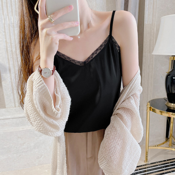 Naiste pitsi ja õhukeste rihmadega satiinist topp