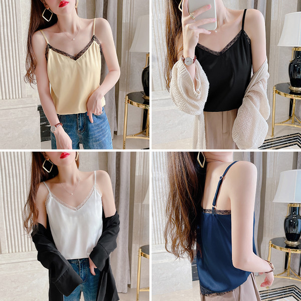 Naiste pitsi ja õhukeste rihmadega satiinist topp