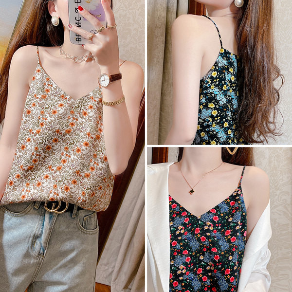 Besplatan model ženske majice bez rukava sa cvjetnim motivima