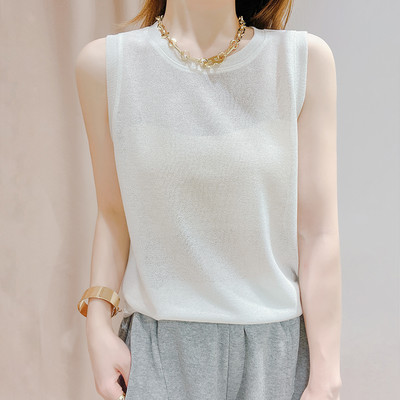 Ležerna ženska majica bez rukava s ovalnim širokim izrezom