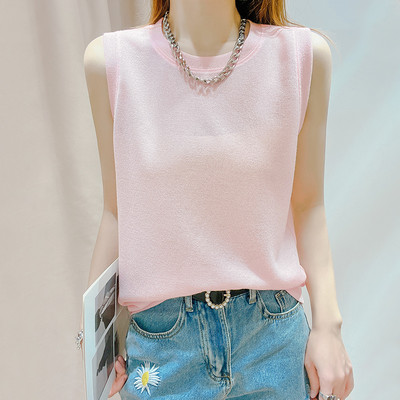 Ležerna ženska majica bez rukava s ovalnim širokim izrezom