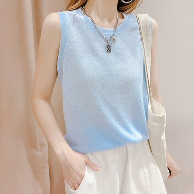 Ležerna ženska majica bez rukava s ovalnim širokim izrezom