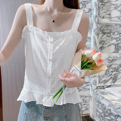 Καθημερινό γυναικείο φανελάκι με βολάν και κουμπιά