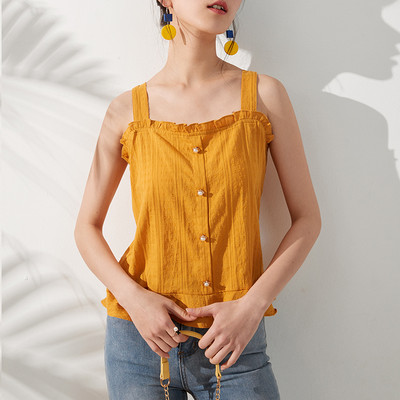 Laiade rihmade ja nööpidega igapäevane naiste topp