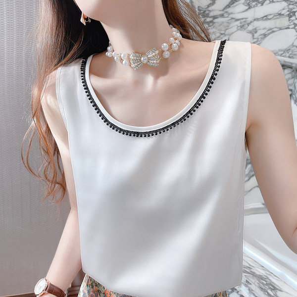 Ženska moderna satenska majica bez rukava s ovalnim izrezom