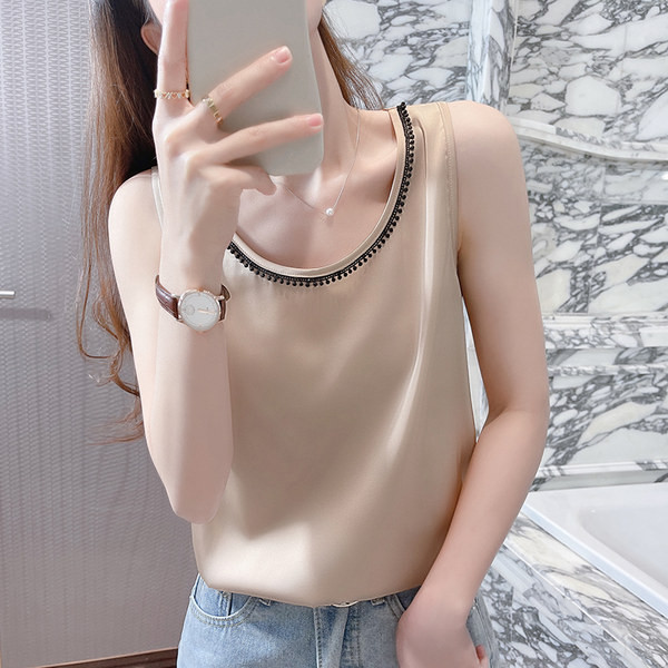 Ženska moderna satenska majica bez rukava s ovalnim izrezom