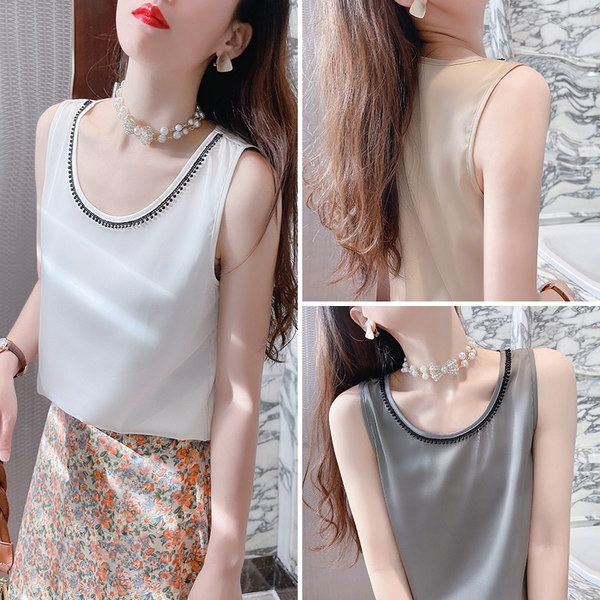 Ženska moderna satenska majica bez rukava s ovalnim izrezom