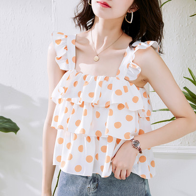 Γυναικείο φανελάκι  πουά και βολάν