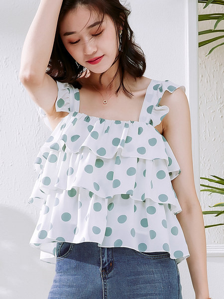 Γυναικείο φανελάκι  πουά και βολάν