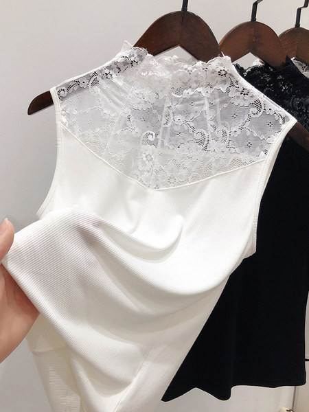 Ženska majica bez rukava sa čipkom - bijela i crna