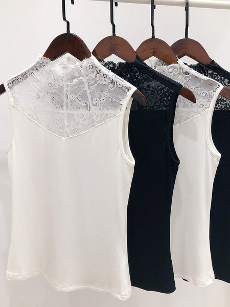 Ženska majica bez rukava sa čipkom - bijela i crna