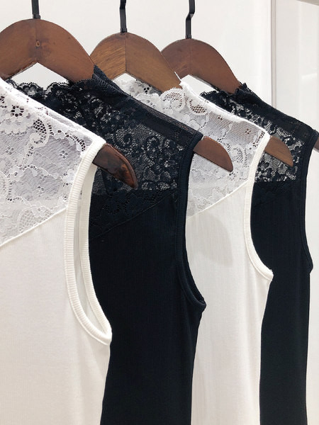 Ženska majica bez rukava sa čipkom - bijela i crna