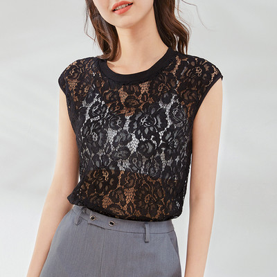 Moderna majica bez rukava od čipke s okruglim izrezom