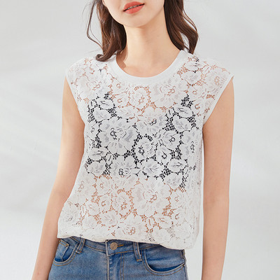 Moderna majica bez rukava od čipke s okruglim izrezom