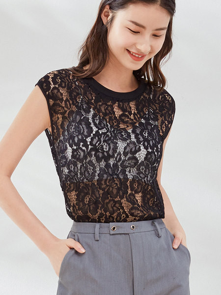 Moderna majica bez rukava od čipke s okruglim izrezom