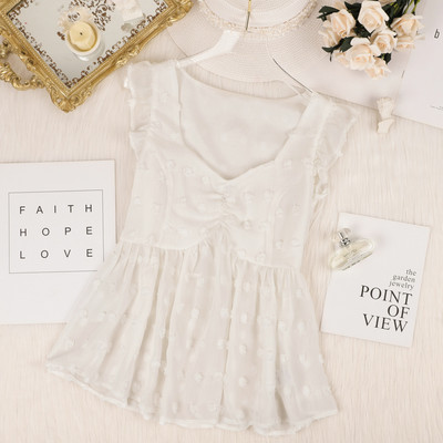 Модерен дамски потник с шпиц деколте и къдри