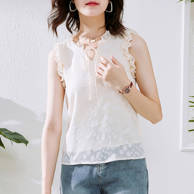 Μοντέρνο γυναικείο φανελάκι με βολάν και κορδόνια