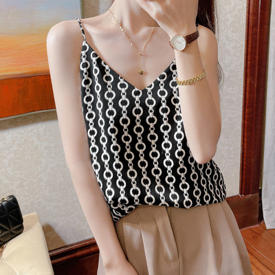 Γυναικείο φαρδύ φανελάκι με λεπτές τιράντες και έγχρωμη στάμπα