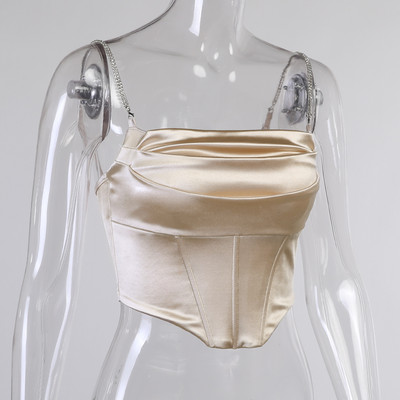 Ασύμμετρο σατέν μπουστάκι με διακοσμητικές πέτρες στα λουράκια