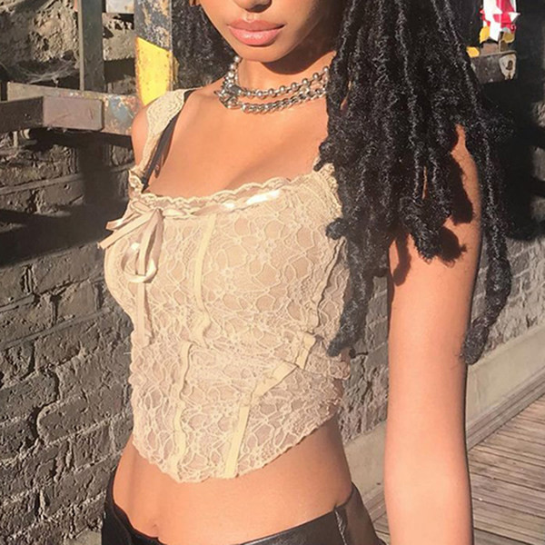 Čipkana ženska majica bez rukava s vezicama