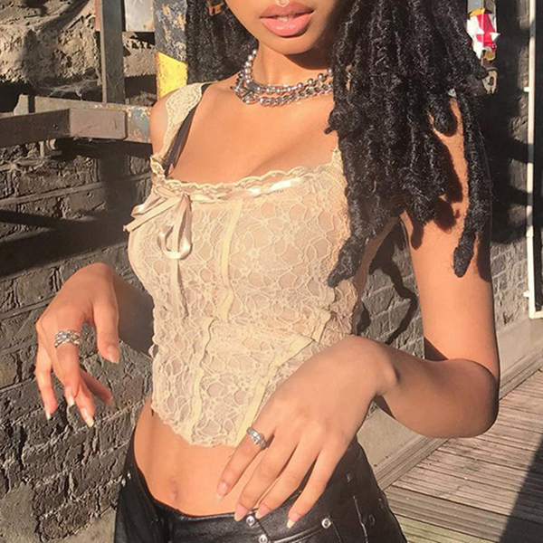 Čipkana ženska majica bez rukava s vezicama