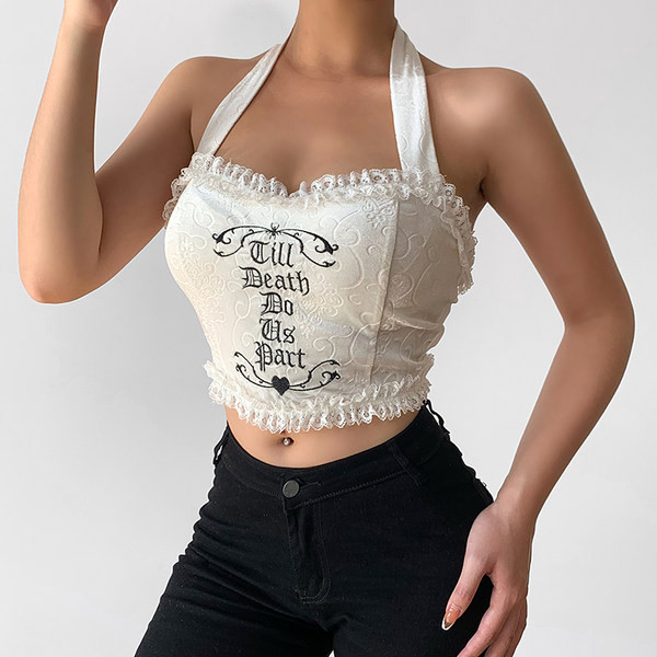 Ženski čipkani bustier s natpisom