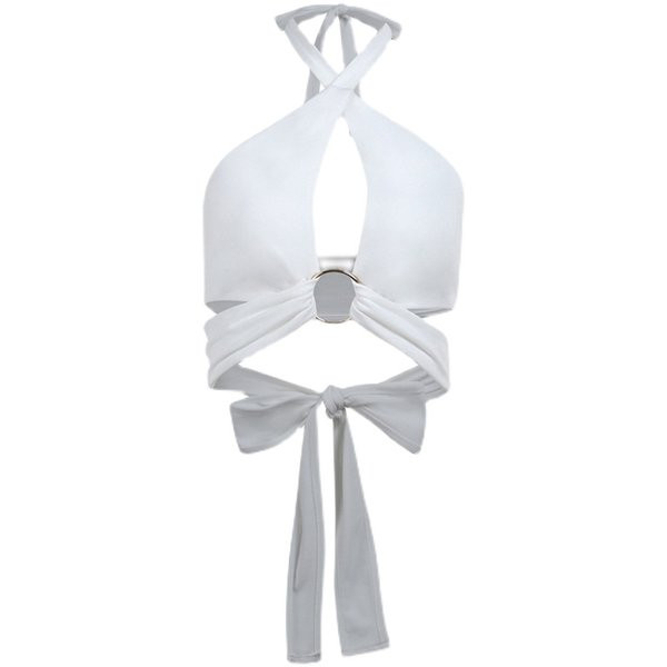 Naiste asümmeetriline ristsideme ja metallkaunistustega topp