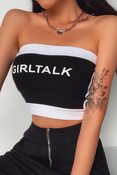 Γυναικείο καθημερινό κοντό μπουστάκι με επιγραφή