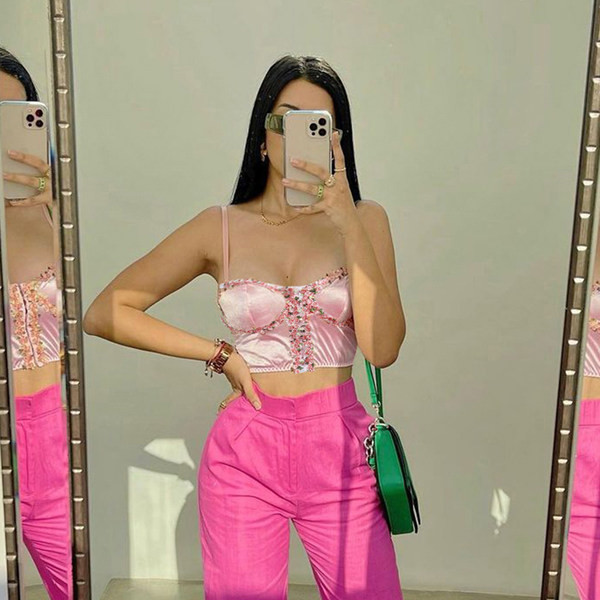 Kratki satenski poprsje s vezom