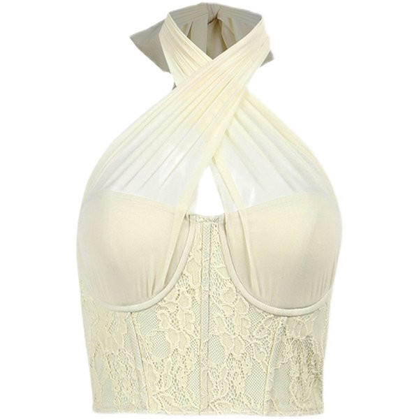 Moderna ženska majica bez rukava s križnim naramenicama i čipkom