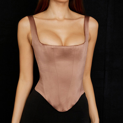 Εφαρμοσμένο γυναικείο μπουστάκι με τετράγωνη λαιμόκοψη και φερμουάρ