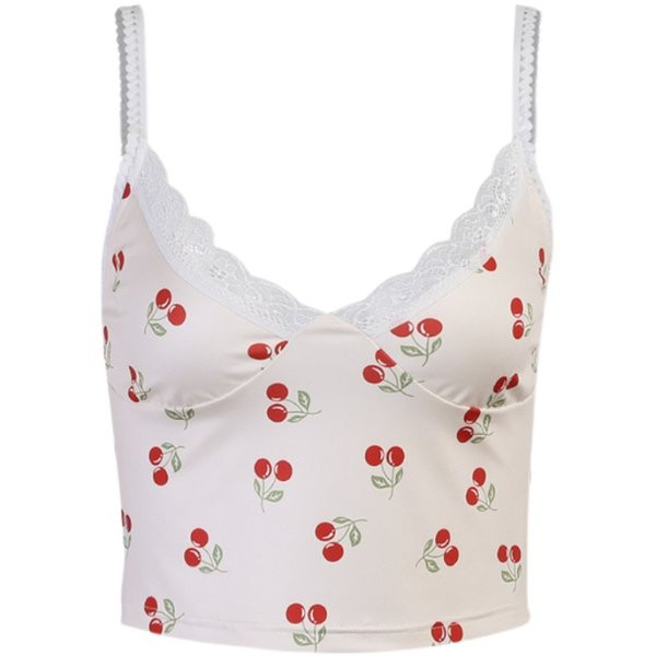 Kratka ženska majica bez rukava s čipkom i tankim naramenicama