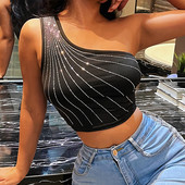 Lühike asümmeetriline dekoratiivkividega topp