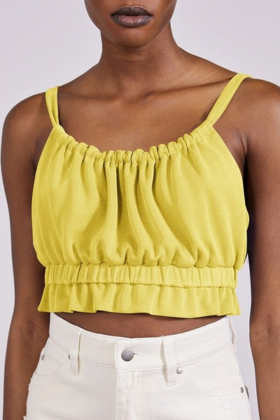 Късо дамско бюстие с овално деколте и къдри