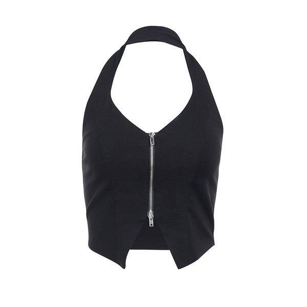 Дамски модерен потник с цип и тънки презрамки