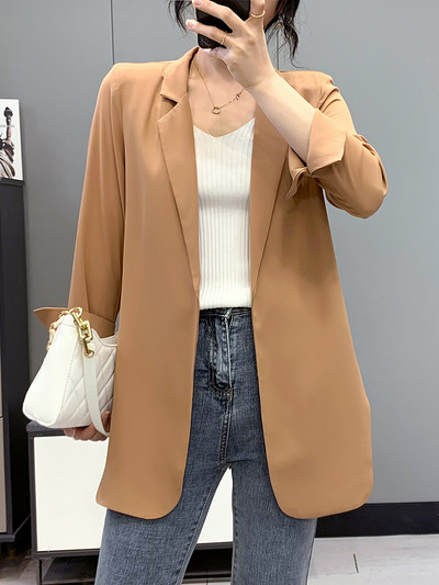 Μονόχρωμο γυναικείο μπουφάν χωρίς κούμπωμα