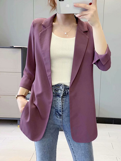 Μονόχρωμο γυναικείο μπουφάν χωρίς κούμπωμα