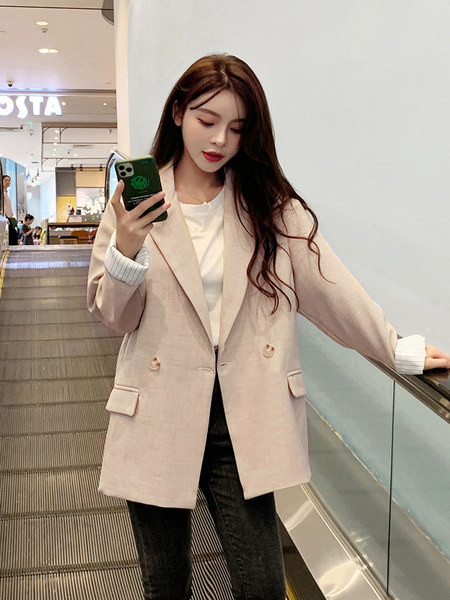 Дамско ежедневно сако в сив и бежов цвят 