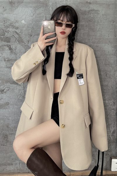 Нов модел дамско широко сако -черен и бежов цвят