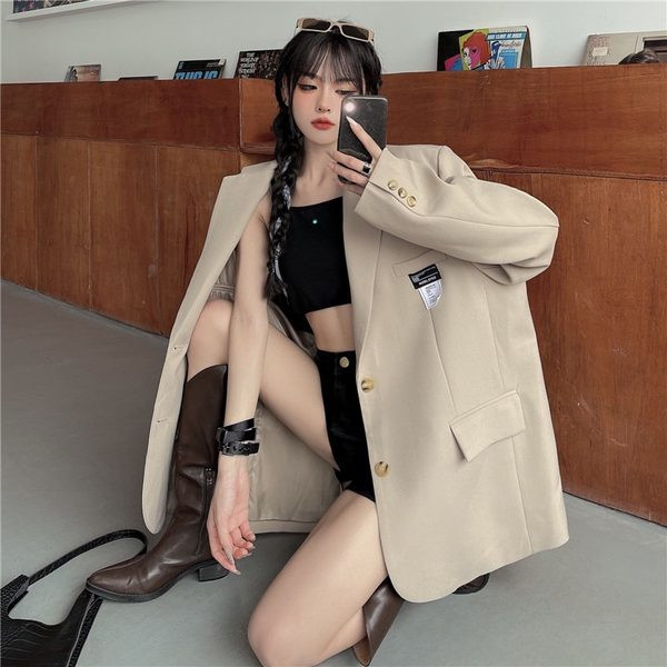 Нов модел дамско широко сако -черен и бежов цвят