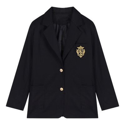 Ženska jakna crne boje sa džepom i vezom