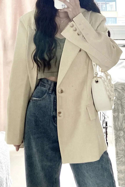 Μακρύ και φαρδύ σακάκι με κουμπιά σε δύο χρώματα