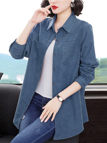 Γυναικείο μακρύ πουκάμισο με τσέπες και κούμπωμα με κουμπιά