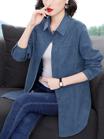 Γυναικείο μακρύ πουκάμισο με τσέπες και κούμπωμα με κουμπιά