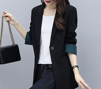 Модерно дамско сако с дълъг ръкав в черен цвят