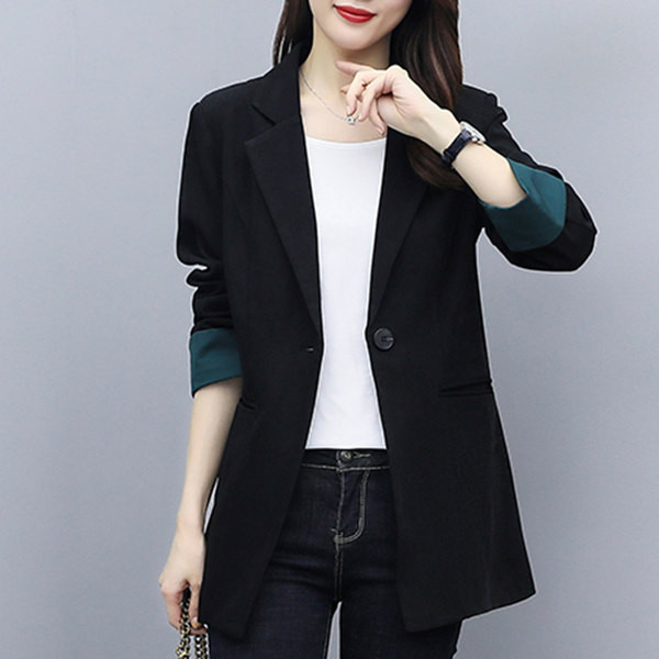 Модерно дамско сако с дълъг ръкав в черен цвят