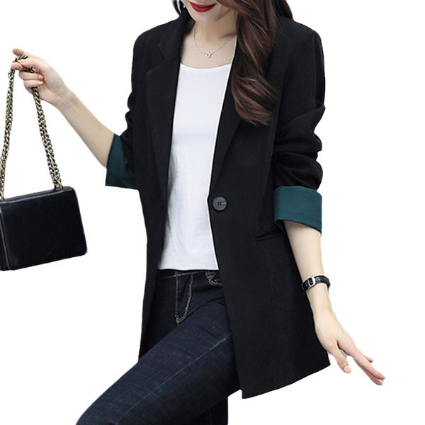 Модерно дамско сако с дълъг ръкав в черен цвят