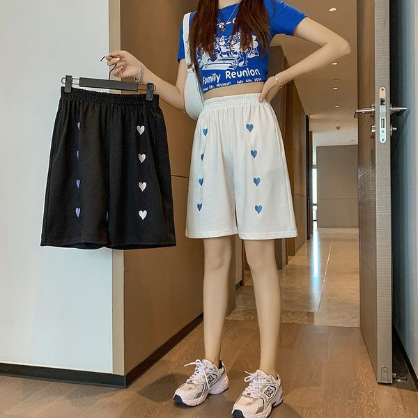 Naiste lühikesed laiad elastse vöökoha ja tikandiga püksid