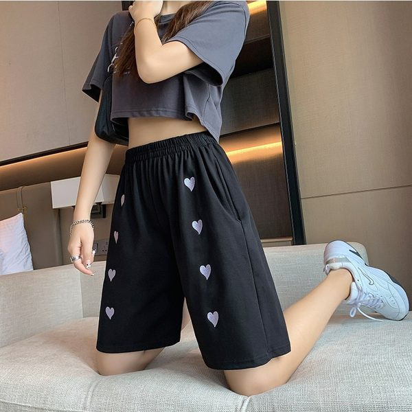 Naiste lühikesed laiad elastse vöökoha ja tikandiga püksid