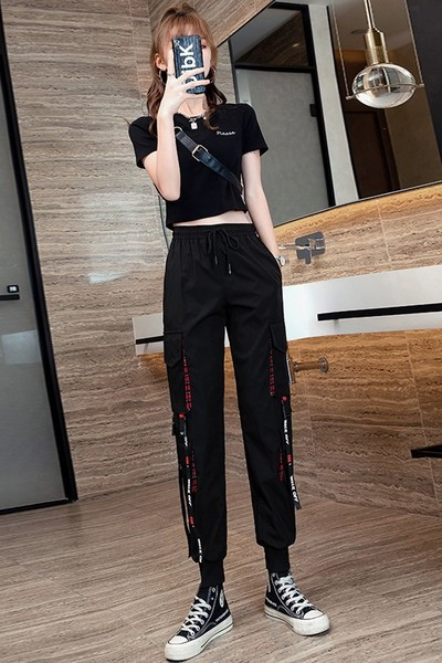 Ежедневен панталон с връзки и джобове - за жени